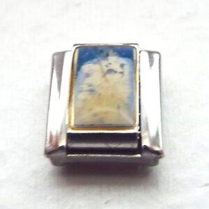 White kitten on blue photo 9mm stainless steel italian charm bracelet link new